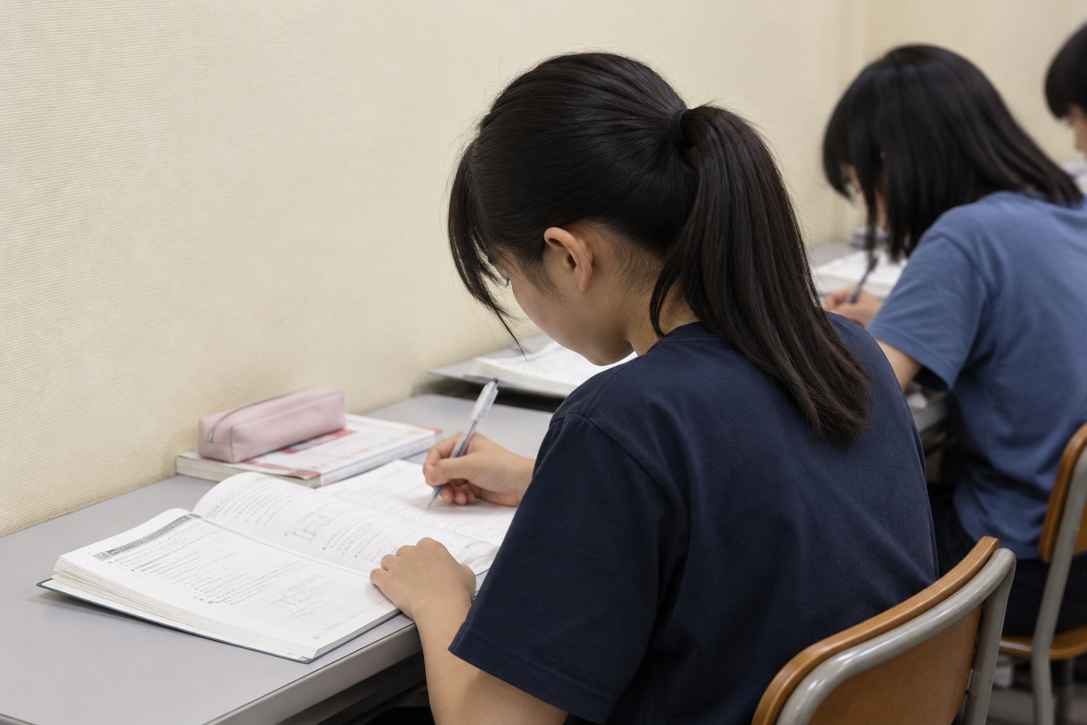 机に向かって学ぶ中学生の学習イメージ
